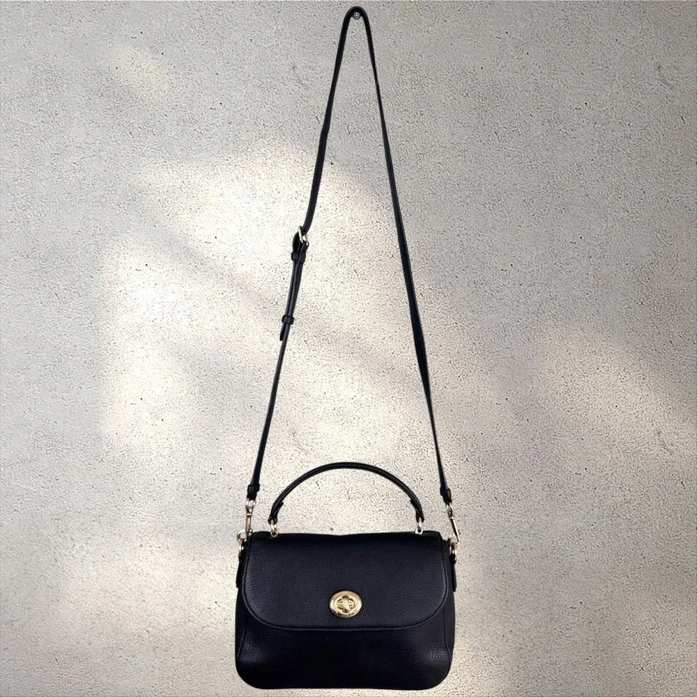Coach Marlie Top Handle Satchel Black Leather Crossbody Turn Lock Bag C1557